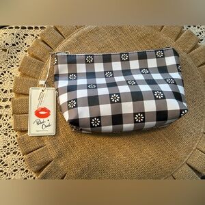 Black & White Gingham Daisy Zip Cosmetic Pouch -